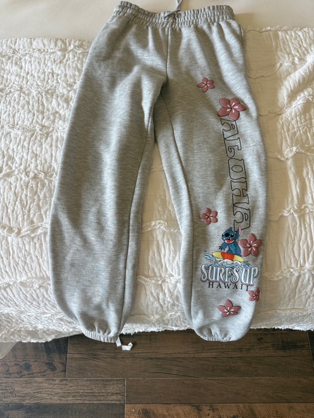 Women’s Disney Gray Track Joggers with Pink Floral & Surf Graphic